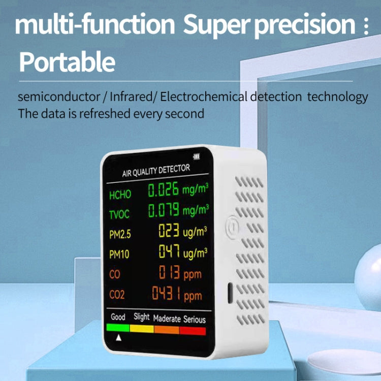 Detector de calidad del aire PM2.5/PM10 Monitor de calidad del aire interior, 6 in 1 Air Quality Detector White, 6 in 1 Air Quality Detector Black