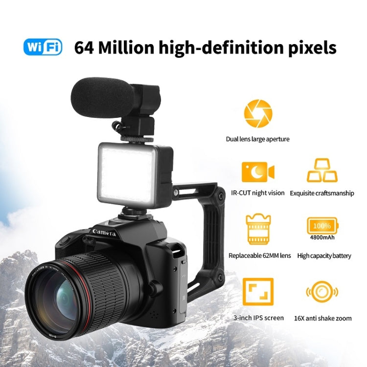 Cámara digital WIFI de alta definición de 64 millones de píxeles con visión nocturna de doble cámara 4K, Standard Without Memory Card, Standard+Fill Light, Standard+Macroscopic Mirror, Standard+Microphone, Standard+Handheld Bracket                     ...