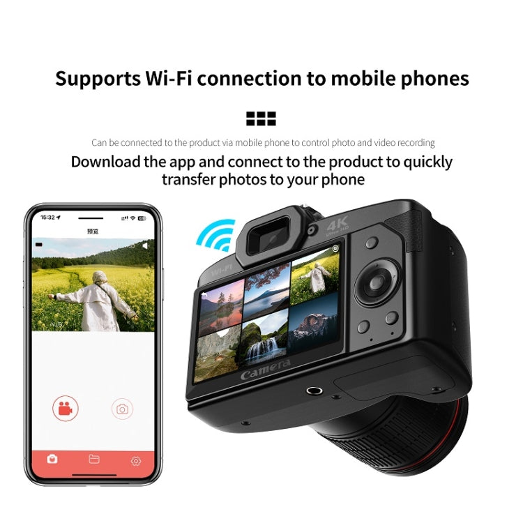 Cámara digital WIFI de alta definición de 64 millones de píxeles con visión nocturna de doble cámara 4K, Standard Without Memory Card, Standard+Fill Light, Standard+Macroscopic Mirror, Standard+Microphone, Standard+Handheld Bracket                     ...