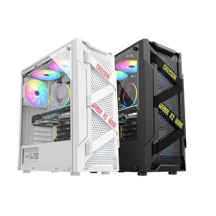Caja de computadora ATX transparente lateral de acrílico con posición de 6 ventiladores e interfaz USB 3.0, Black, White