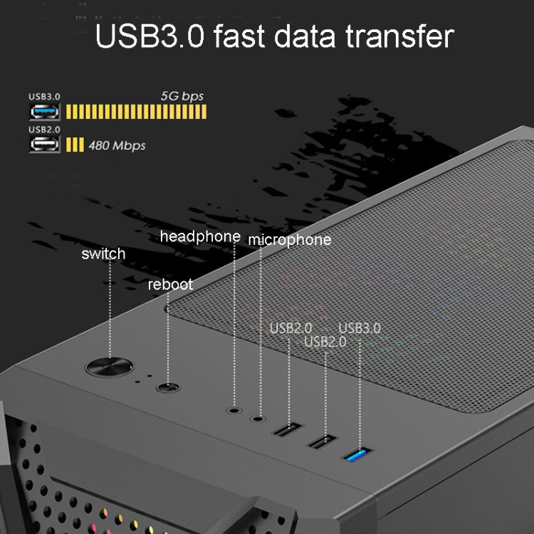 Caja de computadora ATX transparente lateral de acrílico con posición de 6 ventiladores e interfaz USB 3.0, Black, White