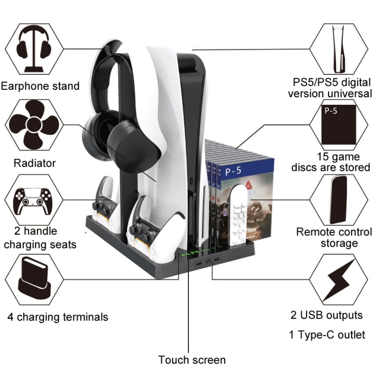 iplay para consola de juegos PS5 Base de ventilador de refrigeración Soporte de carga con soporte de disco, HBP-271