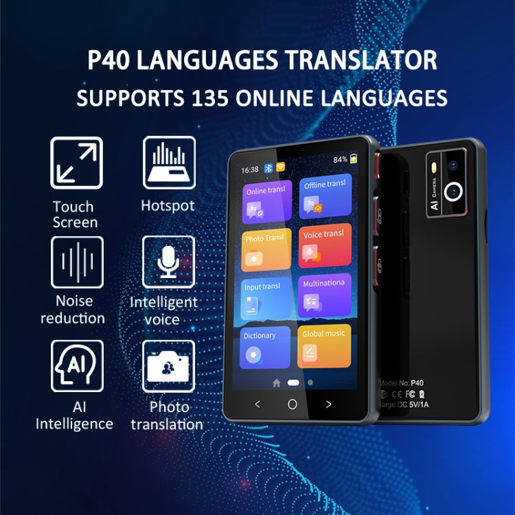 P40 Traductor inteligente multipaís Interpretación simultánea Foto Traducción fuera de línea Grabación a traducción, P40 (Black), P40 (White)