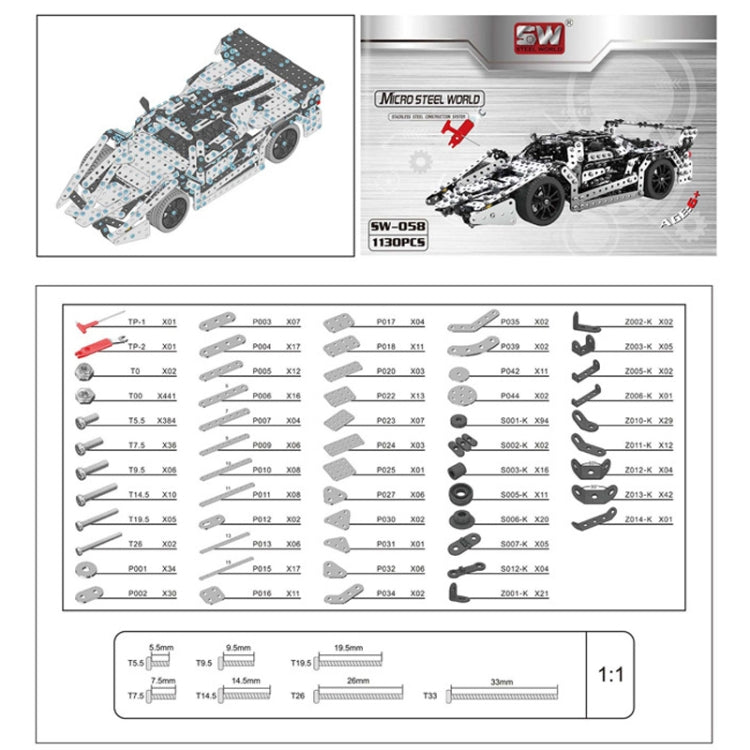 Bloque de construcción de juguete de montaje hecho a mano de inteligencia de modelo de coche de Metal de montaje, Racing Car
