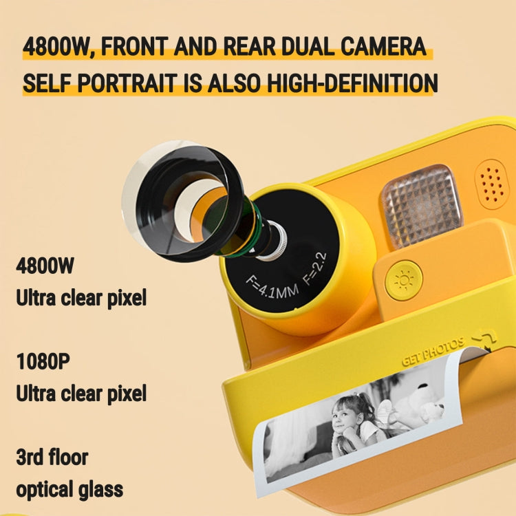 Cámara de impresión instantánea para niños 4800W Pixel Pantalla de 2 pulgadas Cámara de fotografía de doble lente, K27 Pink, K27 Yellow