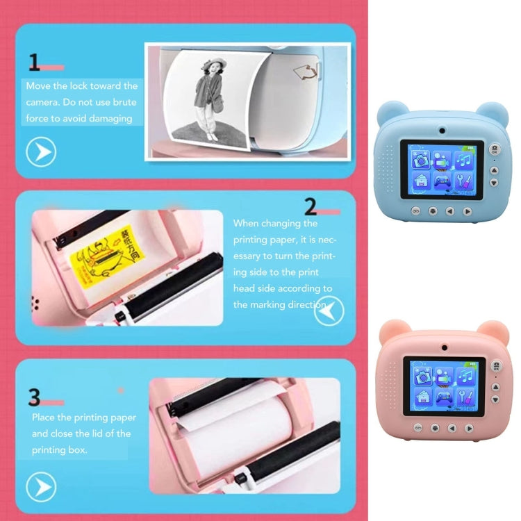 Cámara de impresión instantánea para niños 1080P Cámara de fotografía de doble lente con pantalla IPS de 2,4 pulgadas