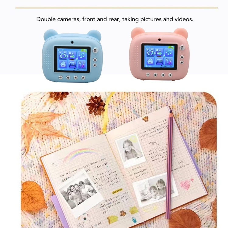 Cámara de impresión instantánea para niños 1080P Cámara de fotografía de doble lente con pantalla IPS de 2,4 pulgadas
