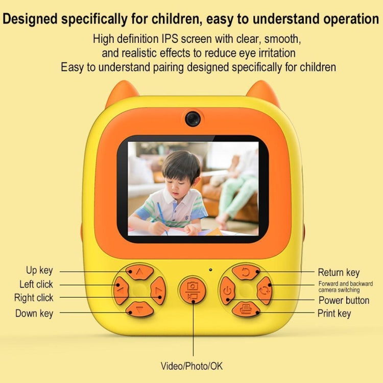 Cámara de impresión instantánea 1080P Pantalla IPS de 2,8 pulgadas Cámara frontal y trasera con doble lente para niños, Pink, Yellow, Blue, Pink+32G Card, Yellow+32G Card, Blue+32G Card
