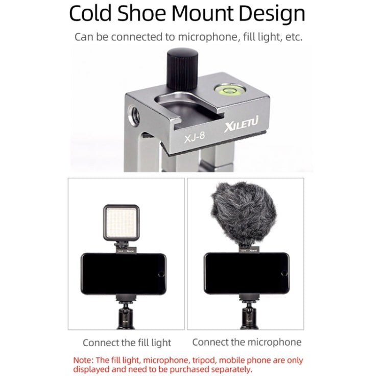 XILETU XJ-8 Clip para teléfono móvil con trípode de cabeza de cámara de aleación de aluminio