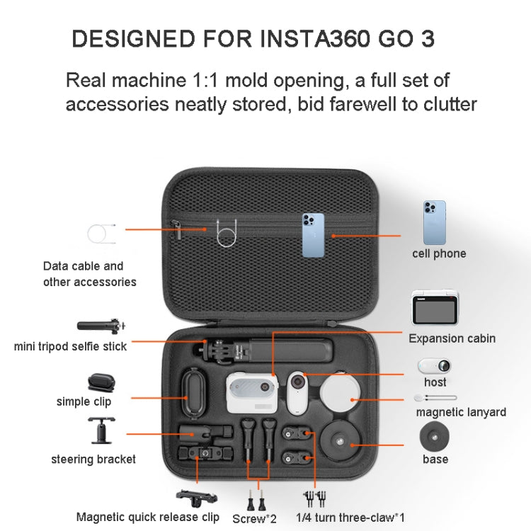 Para Insta360 GO 3 Bolsa de almacenamiento Bolsa de viaje portátil Estuche de transporte completo, For Insta360 GO 3