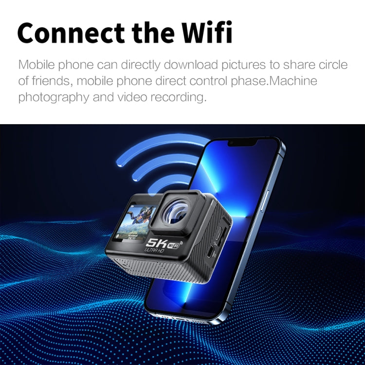 5K / 30FPS WIFI HD Anti-Shake Remote Touch Dual-Screen IP68 Cámara deportiva a prueba de agua, 5K, 5K Camera + 64G Card, 5K Camera+128G Card