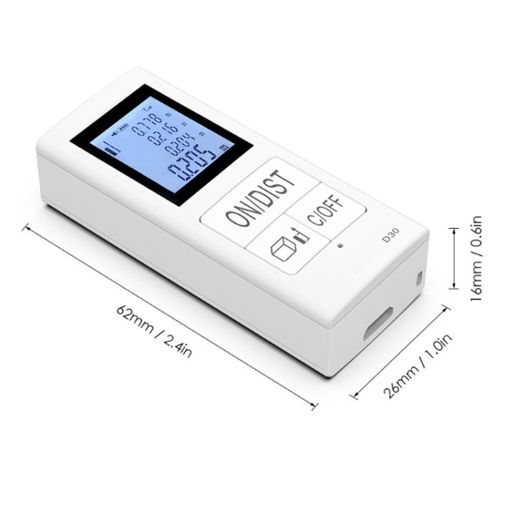Mini telémetro electrónico infrarrojo recargable portátil de 30 m, White