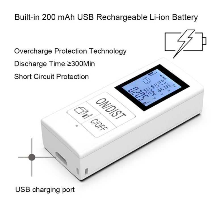 Mini telémetro electrónico infrarrojo recargable portátil de 30 m, White