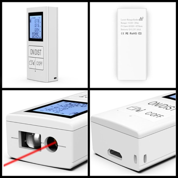 Mini telémetro electrónico infrarrojo recargable portátil de 30 m, White