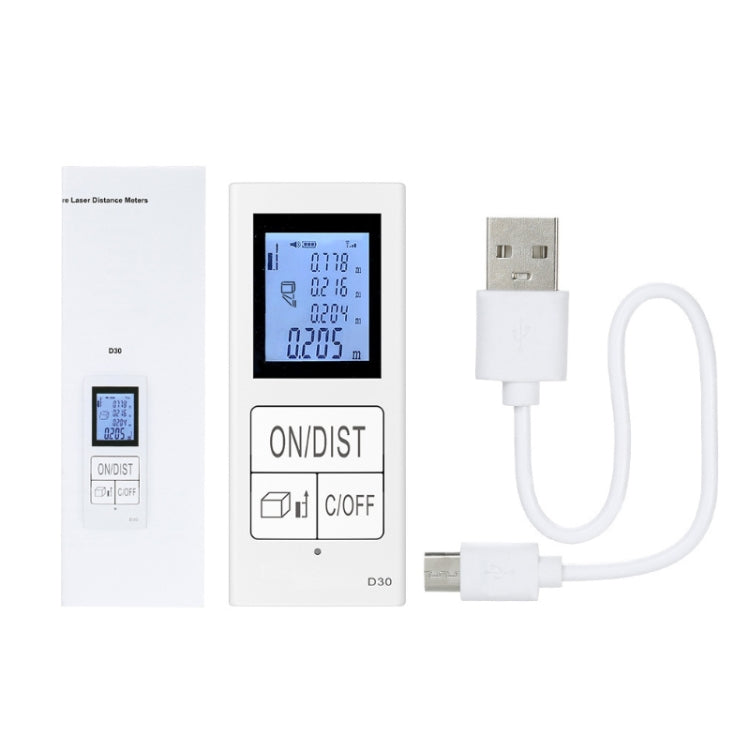 Mini telémetro electrónico infrarrojo recargable portátil de 30 m, White