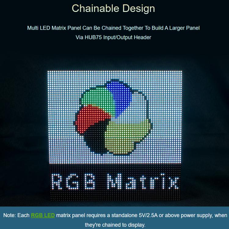 Panel de matriz LED RGB a todo color Waveshare, paso de 3 mm, 64 × 32 píxeles, brillo ajustable,, Standard Version, GOB Version