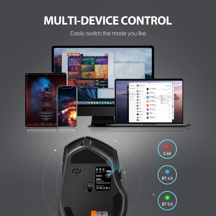 Ratón inalámbrico Inphic DR01 Bluetooth de 3 modos que carga el juego de oficina silencioso ordenador portátil uso doméstico, DR01 (Black)