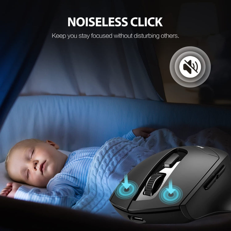 Ratón inalámbrico Inphic DR01 Bluetooth de 3 modos que carga el juego de oficina silencioso ordenador portátil uso doméstico, DR01 (Black)