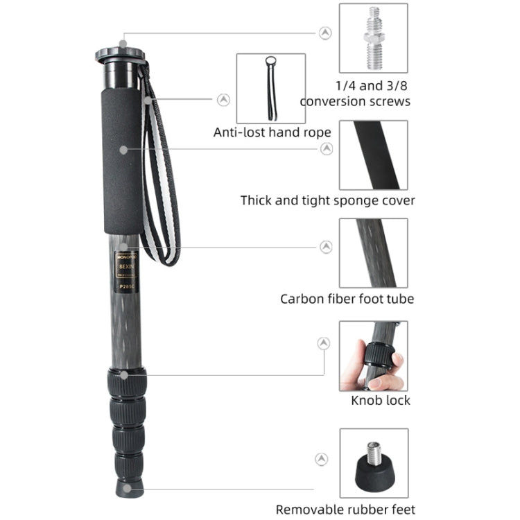 Soporte para selfies de fotografía con palo de montañismo monopié para cámara DSLR de fibra de carbono, P285C