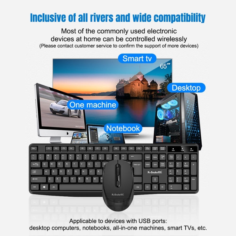 K-Snake WK800 Juego de ratón y teclado inalámbrico 2,4G, ordenador de sobremesa, portátil, oficina de negocios, uso doméstico, White, Black