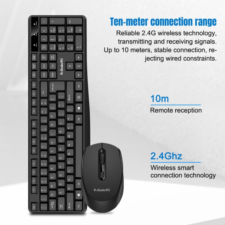 K-Snake WK800 Juego de ratón y teclado inalámbrico 2,4G, ordenador de sobremesa, portátil, oficina de negocios, uso doméstico, White, Black