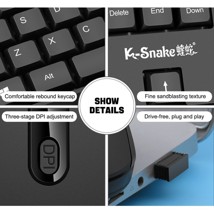 K-Snake WK800 Juego de ratón y teclado inalámbrico 2,4G, ordenador de sobremesa, portátil, oficina de negocios, uso doméstico, White, Black