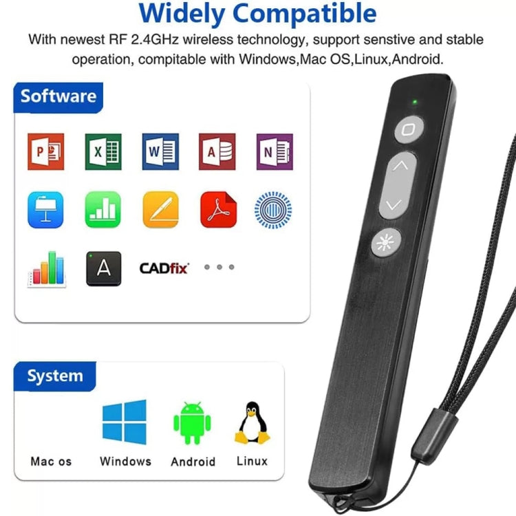Pluma de giro de página láser PPT inalámbrica USB multifuncional de 2,4 GHz, puntero láser electrónico, K200