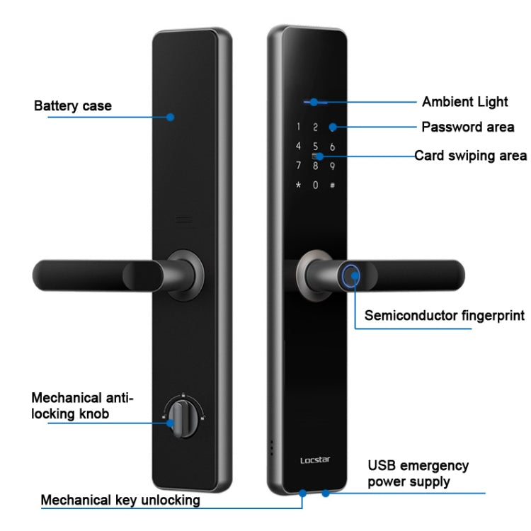 LOCSTAR-cerradura con huella dactilar Wifi, cerradura con contraseña para puerta de seguridad del hogar, compatible con desbloqueo remoto por aplicación, A61 (Space Gray), A61 (Rose Gold)