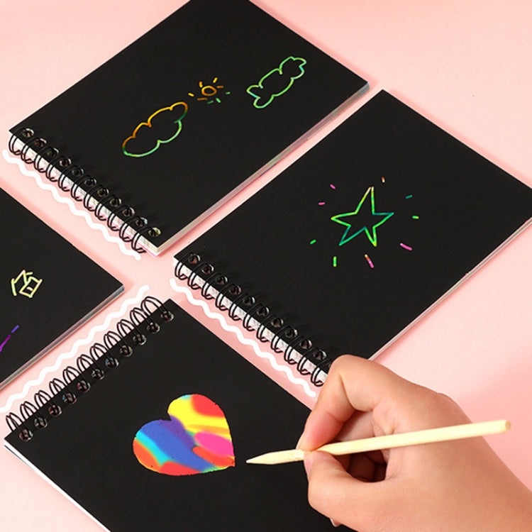 Libro de rasguños de bobina colorida de papel pintado a mano con bolígrafo, Haruita Huahua, Peach Juice, Interstellar Travel, Millet