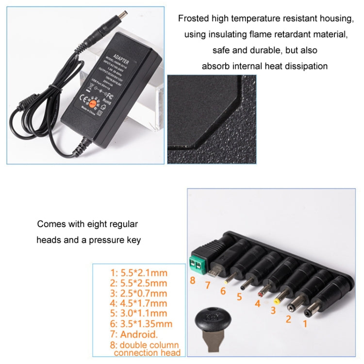 Cargador adaptador de corriente CC ajustable 65W 6-20V 3A, US Plug, EU Plug, UK Plug Small, AU Plug, UK Plug Large