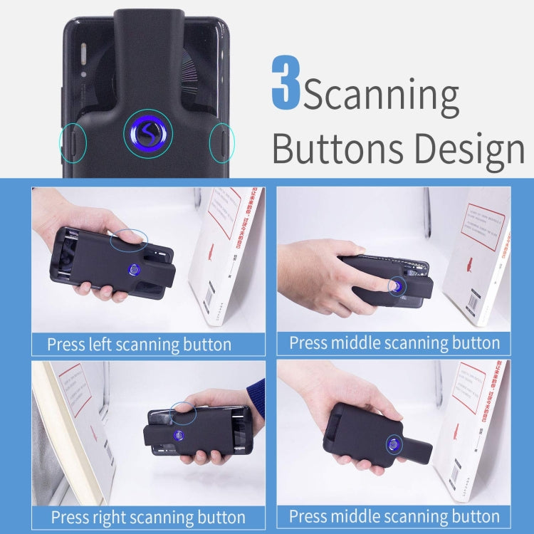 HC101D 2D Escáner de código de barras Bluetooth Lector de código de barras inalámbrico con clip trasero, 2D Middle, 2D Side