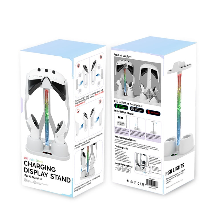 Para gafas Oculus/Meta Quest 3 VR, Base de carga, soporte de almacenamiento con luz RGB fría, Charging Base