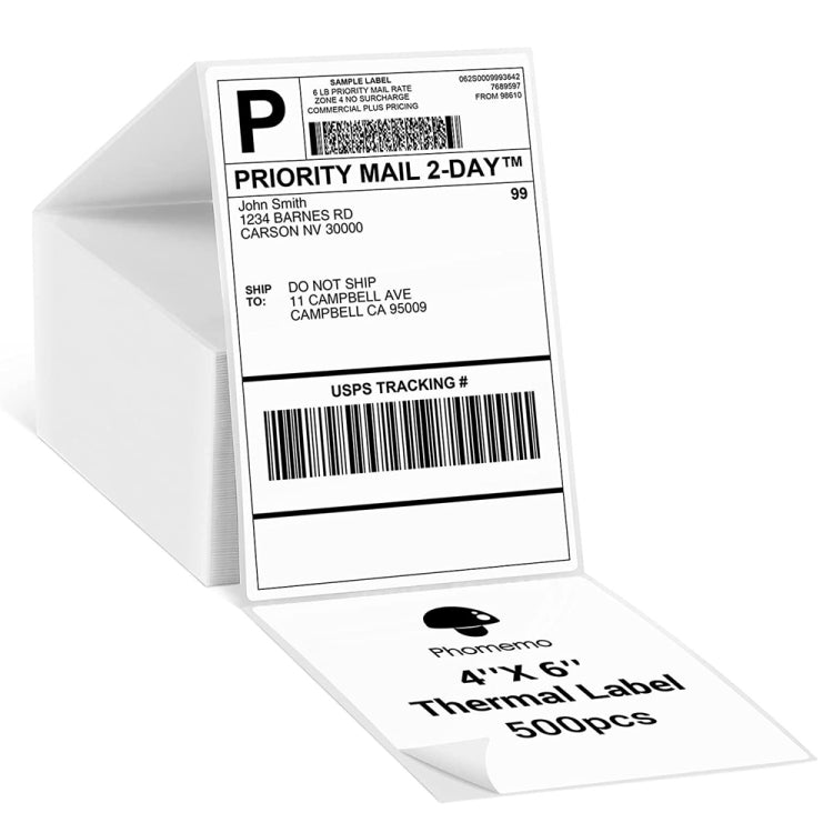 Papel de etiqueta térmico de pegatinas de 500 hojas de 4 × 6 pulgadas para Phomemo PM-246S / PM-241BT / D520BT, Folding White, Folding Rose Red, Folding Pink, Folding Light Blue, Folding Purple, Folding Yellow, Roll Paper White