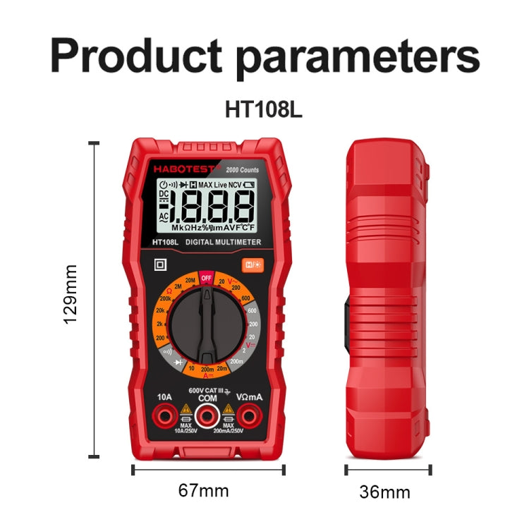 HABOTEST HT108L 600V 10A LCD Multímetro digital DC Voltaje Diodo Freguency Multitester Probador de corriente, HT108L