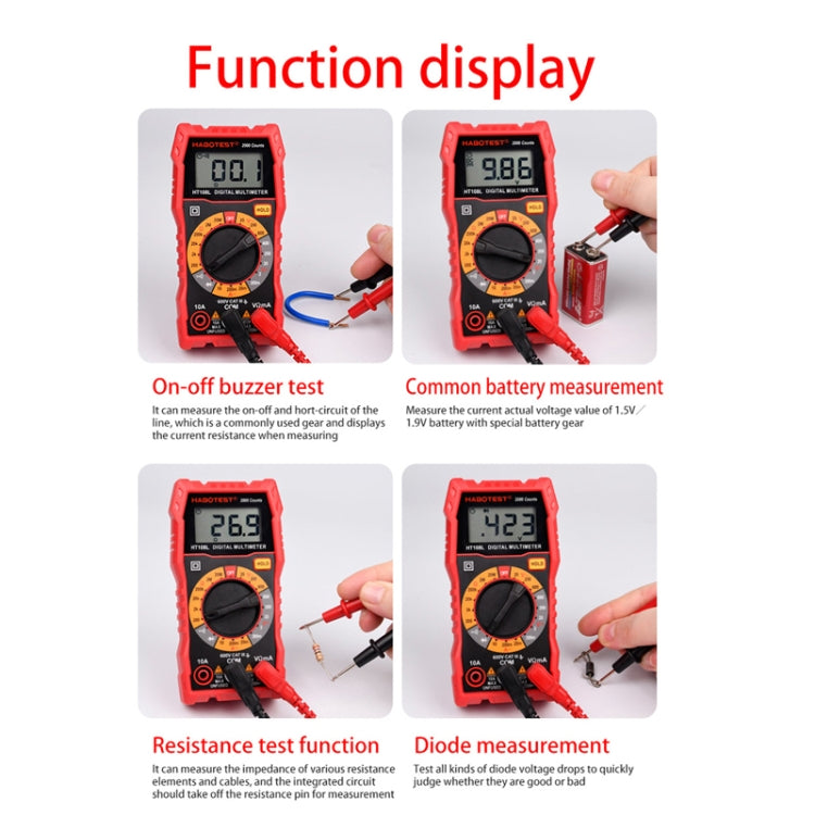 HABOTEST HT108L 600V 10A LCD Multímetro digital DC Voltaje Diodo Freguency Multitester Probador de corriente, HT108L