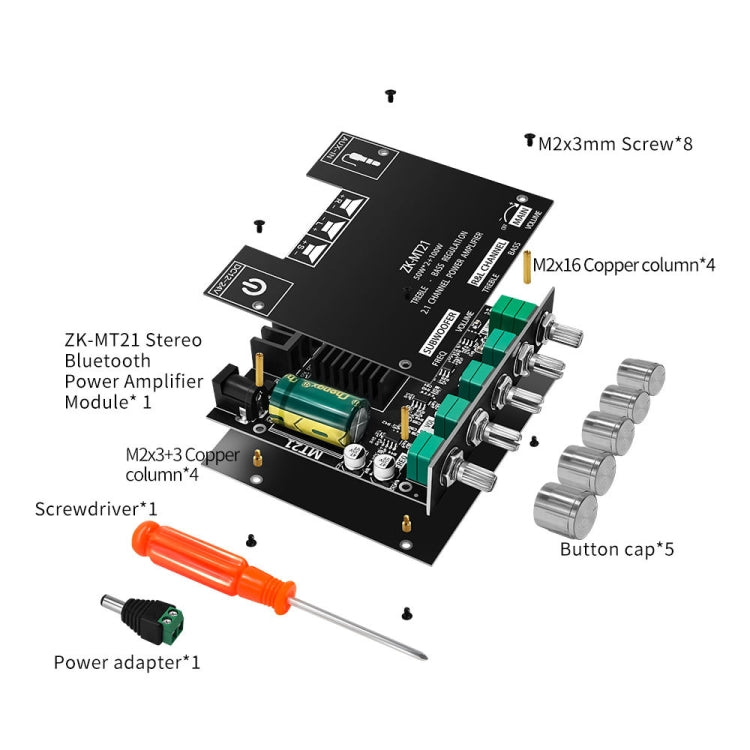 Módulo amplificador digital Bluetooth ZK-MT21 50W x 2+100W 2.1 canales, ZK-MT21