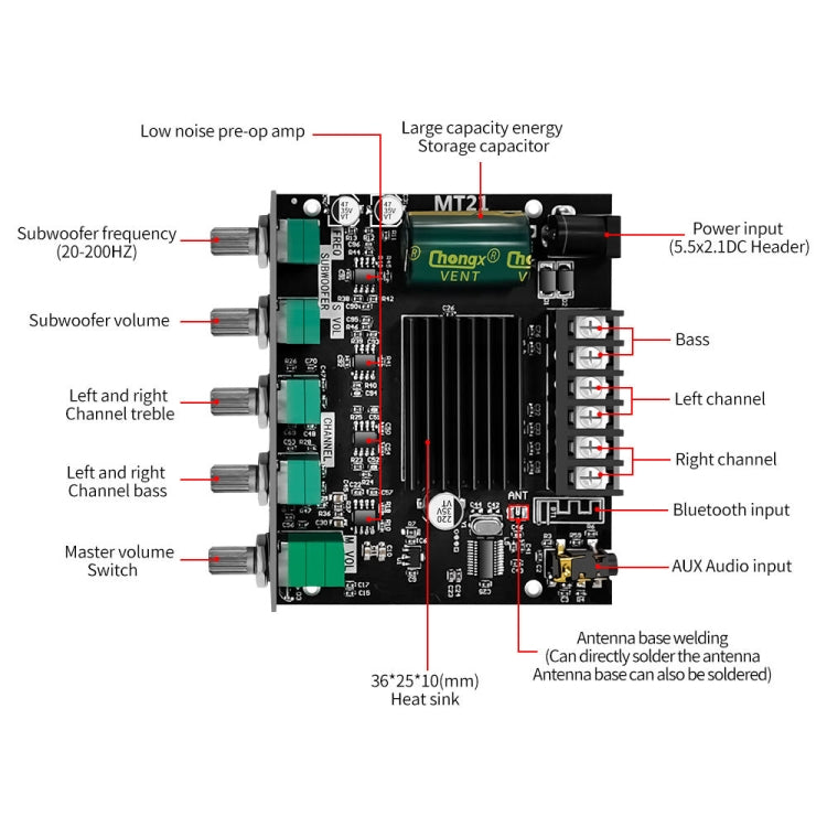 Módulo amplificador digital Bluetooth ZK-MT21 50W x 2+100W 2.1 canales, ZK-MT21