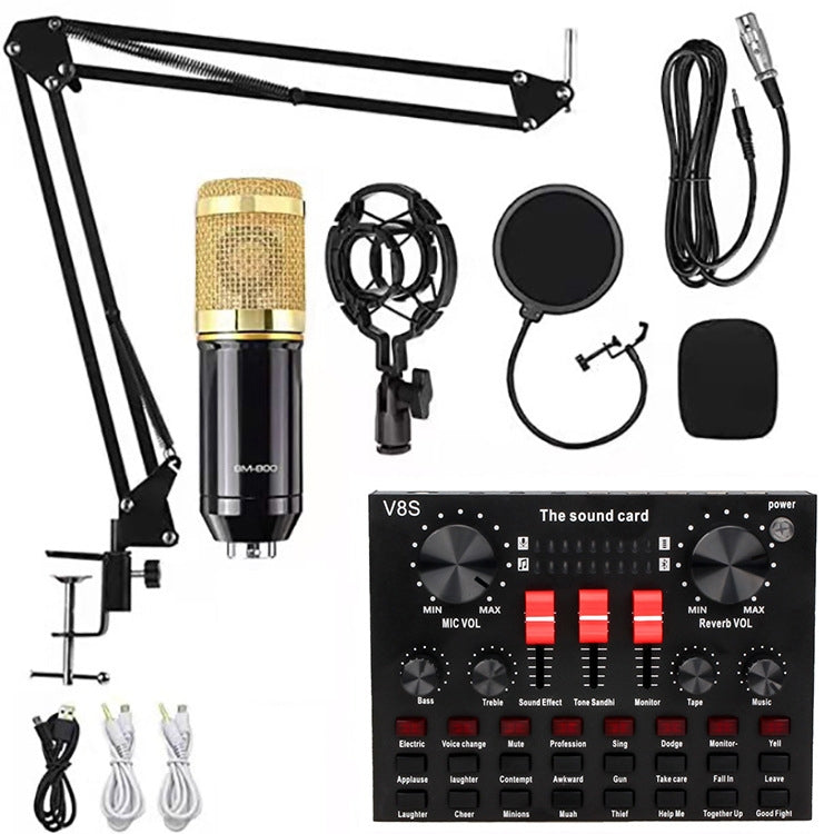 Micrófono de condensador de audio Micrófono de canto de estudio, BM800+V8S Sound Card Set, BM800+V8 Sound Card Set