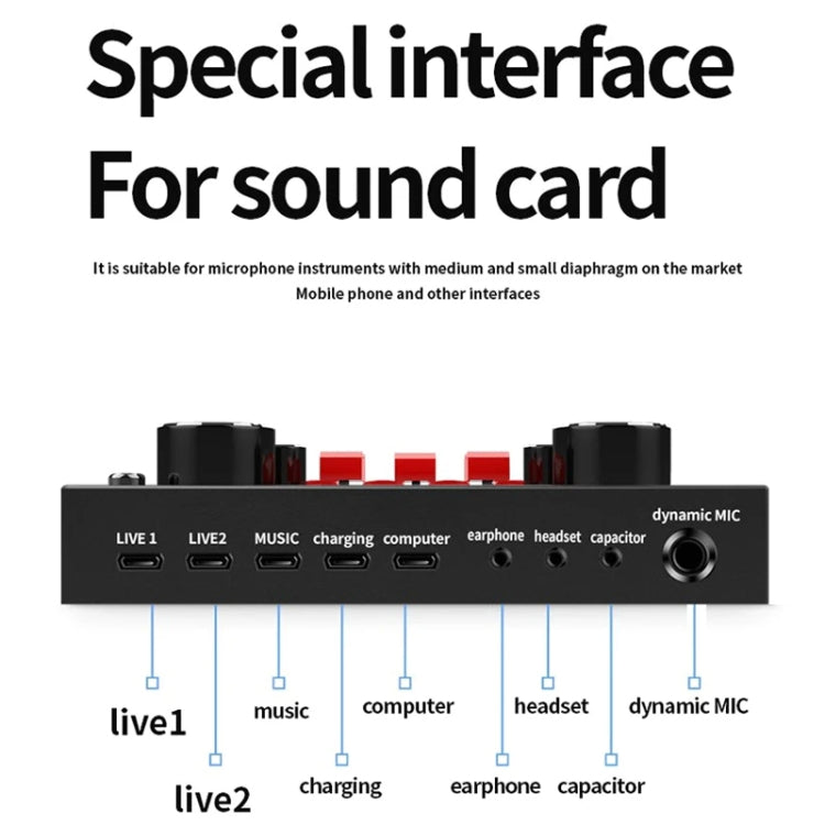 Micrófono de condensador de audio Micrófono de canto de estudio, BM800+V8S Sound Card Set, BM800+V8 Sound Card Set