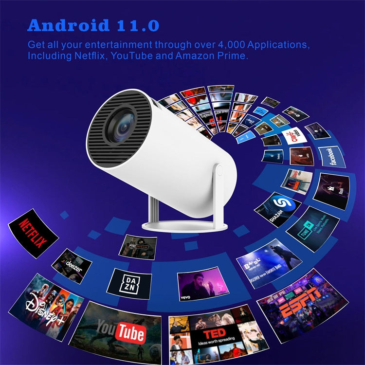 Proyector inteligente HY300 Sistema Android 11.0 Proyector portátil de 120 lúmenes, US Plug, UK Plug, AU Plug, EU Plug