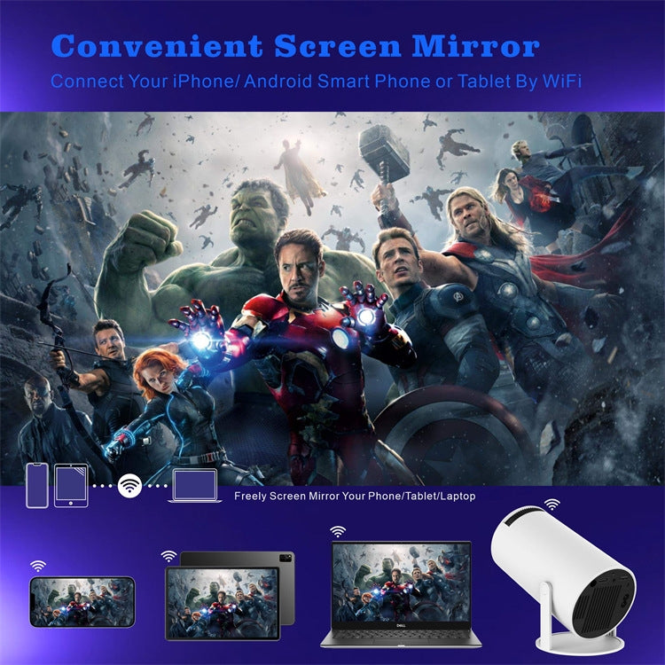 Proyector inteligente HY300 Sistema Android 11.0 Proyector portátil de 120 lúmenes, US Plug, UK Plug, AU Plug, EU Plug