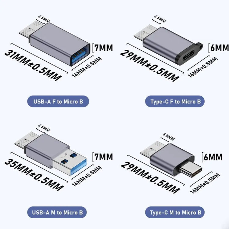Adaptador macho Micro B, convertidor de interfaz de caja HDD con enlace USB, USB Female Transfer, Type-C Female Transfer, USB Male Transfer, Type-C Male Transfer