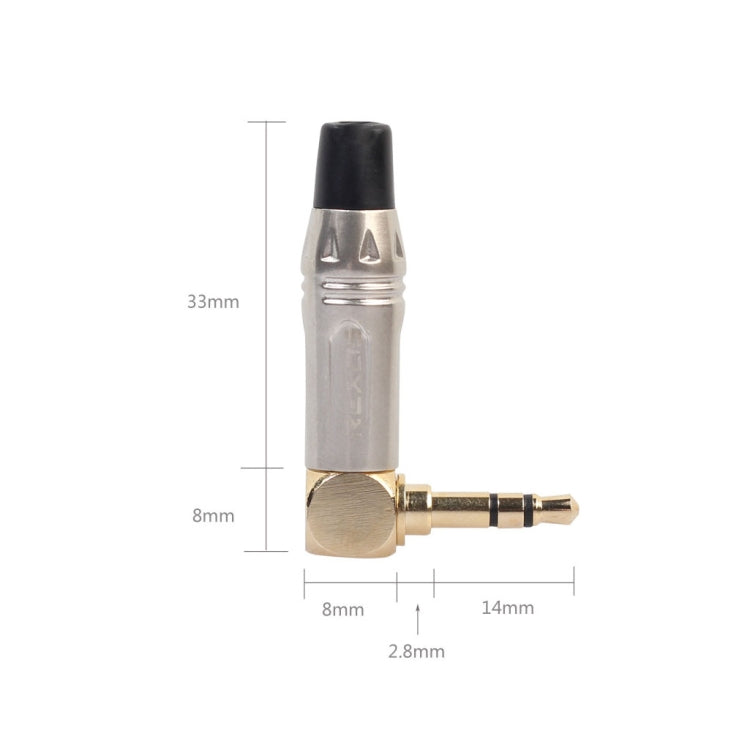 Enchufe de soldadura de cable para auriculares estéreo de 90 grados y 3,5 mm en forma de L de aleación de zinc, Zinc Alloy
