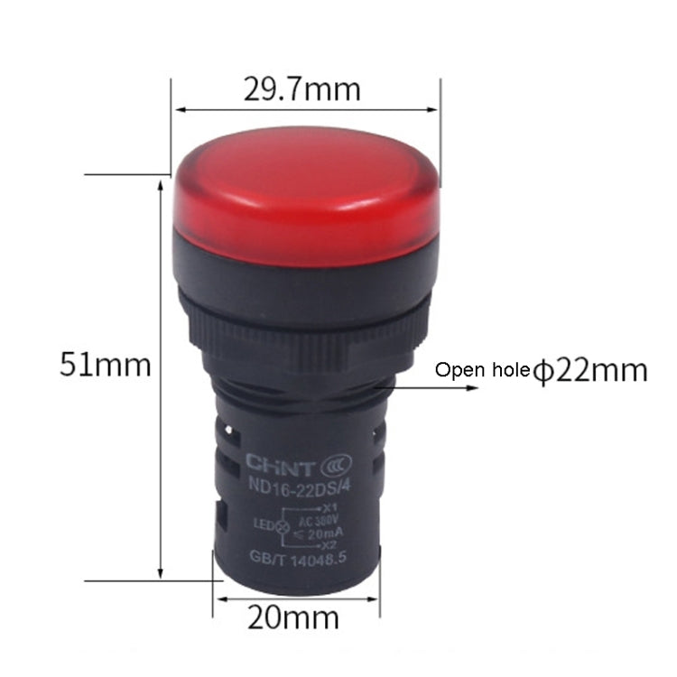 CHINT ND16-22DS Luz de señal LED Luces indicadoras AD de alimentación, 24V (Red), 24V (Green), 24V (Yellow), 220V (Red), 220V (Green), 220V (Yellow)