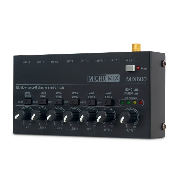 Mezclador de audio estéreo ultracompacto y silencioso de 6 canales, enchufe estadounidense, MIX600