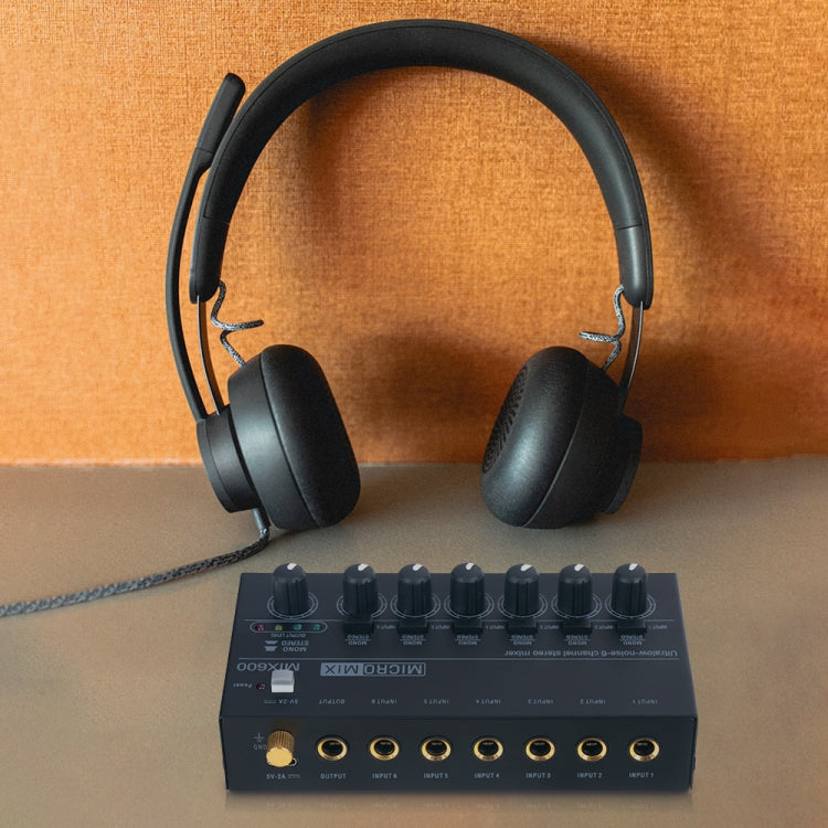 Mezclador de audio estéreo ultracompacto y silencioso de 6 canales, enchufe estadounidense, MIX600