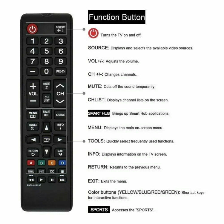 BN59-01199F para Samsung LED LCD Smart TV pieza de repuesto de Control remoto, BN59-01199F