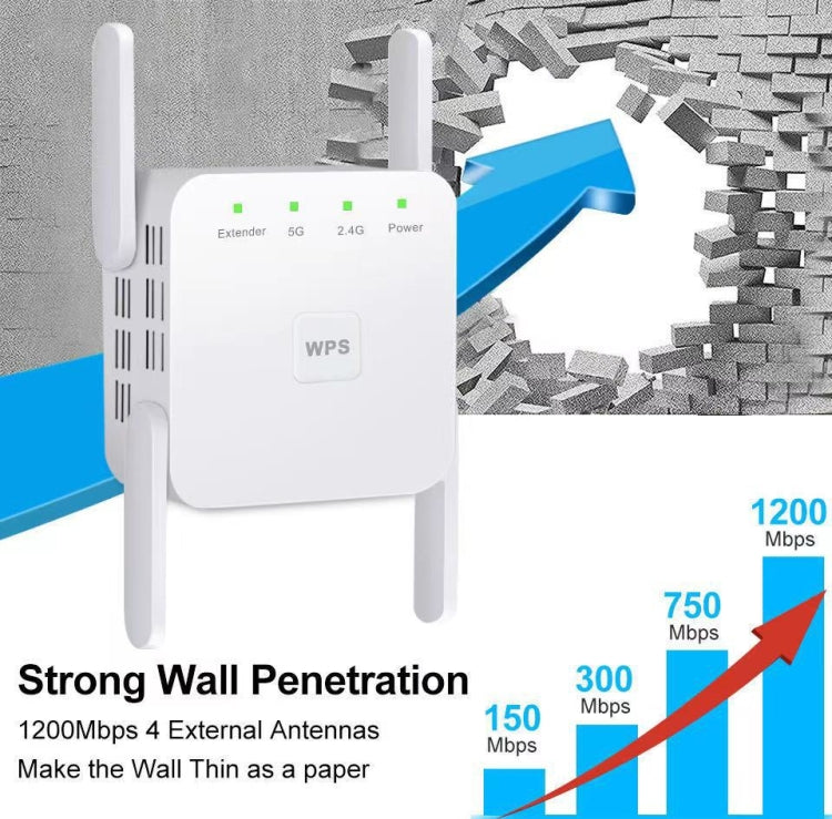 El repetidor amplificador de extensión WiFi de 1200Mbps 2,4G/5G admite puerto Ethernet, White EU Plug, White US Plug, White UK Plug, Black EU Plug, Black US Plug, Black UK Plug