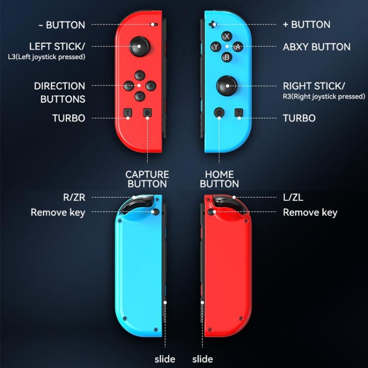 Mandos izquierdo y derecho para juegos JOY-02 con luces RGB, tacto agradable y Bluetooth, gamepad para Switch / Switch OLED / Switch Pro / Switch Lite / Switch Joycon, Black, Grey