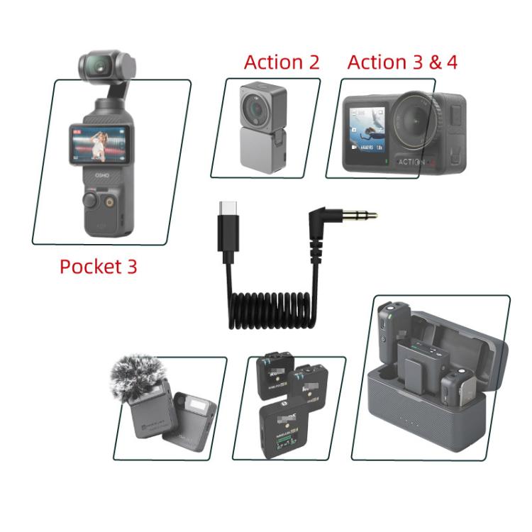 Cable adaptador de audio USB-C / Type-C a TRS macho de 3,5 mm para DJI Osmo Action 4/3/2/Pocket 3